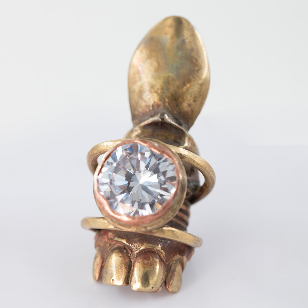 Armor ring with zirconia. Brass, copper. / Pierscien zbroja z cyrkonia. Mosiadz, miedz.