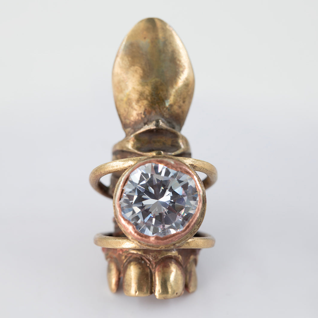 Armor ring with zirconia. Brass, copper. / Pierscien zbroja z cyrkonia. Mosiadz, miedz.