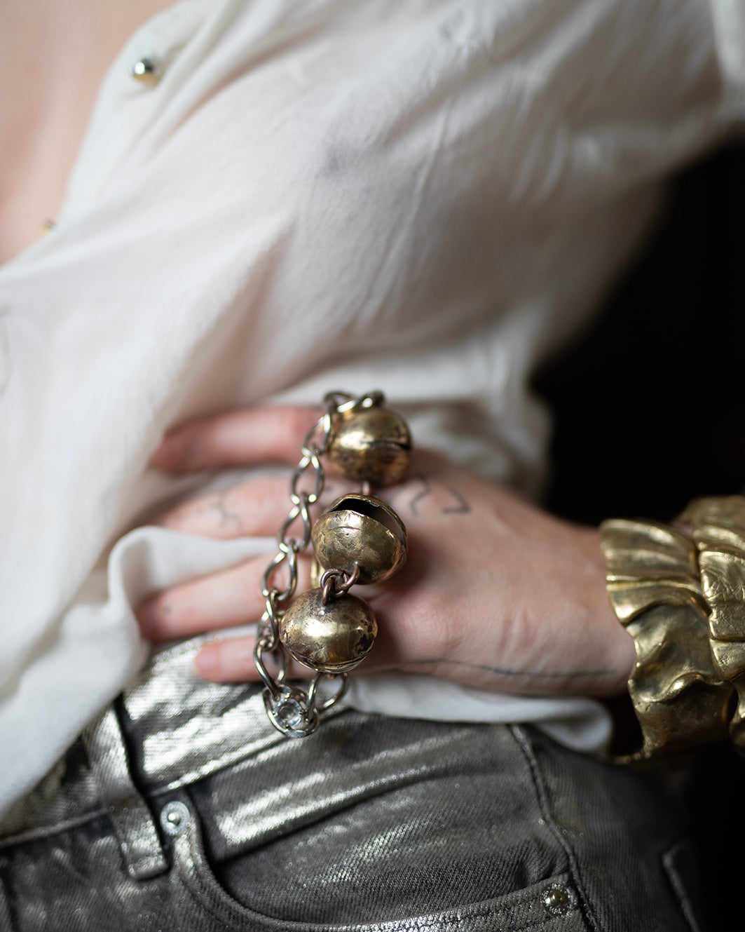 3 ball chain ring. Brass./ 3 kule i lancuch, pierscien. Mosiadz.