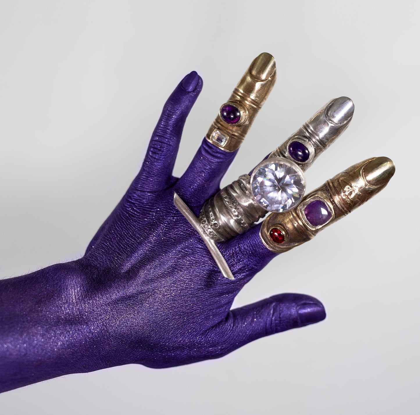 Finger Chr with amethyste, zirconia. Brass. / Pierscien palec Chr. Ametyst, cyrkonia. Mosiadz.