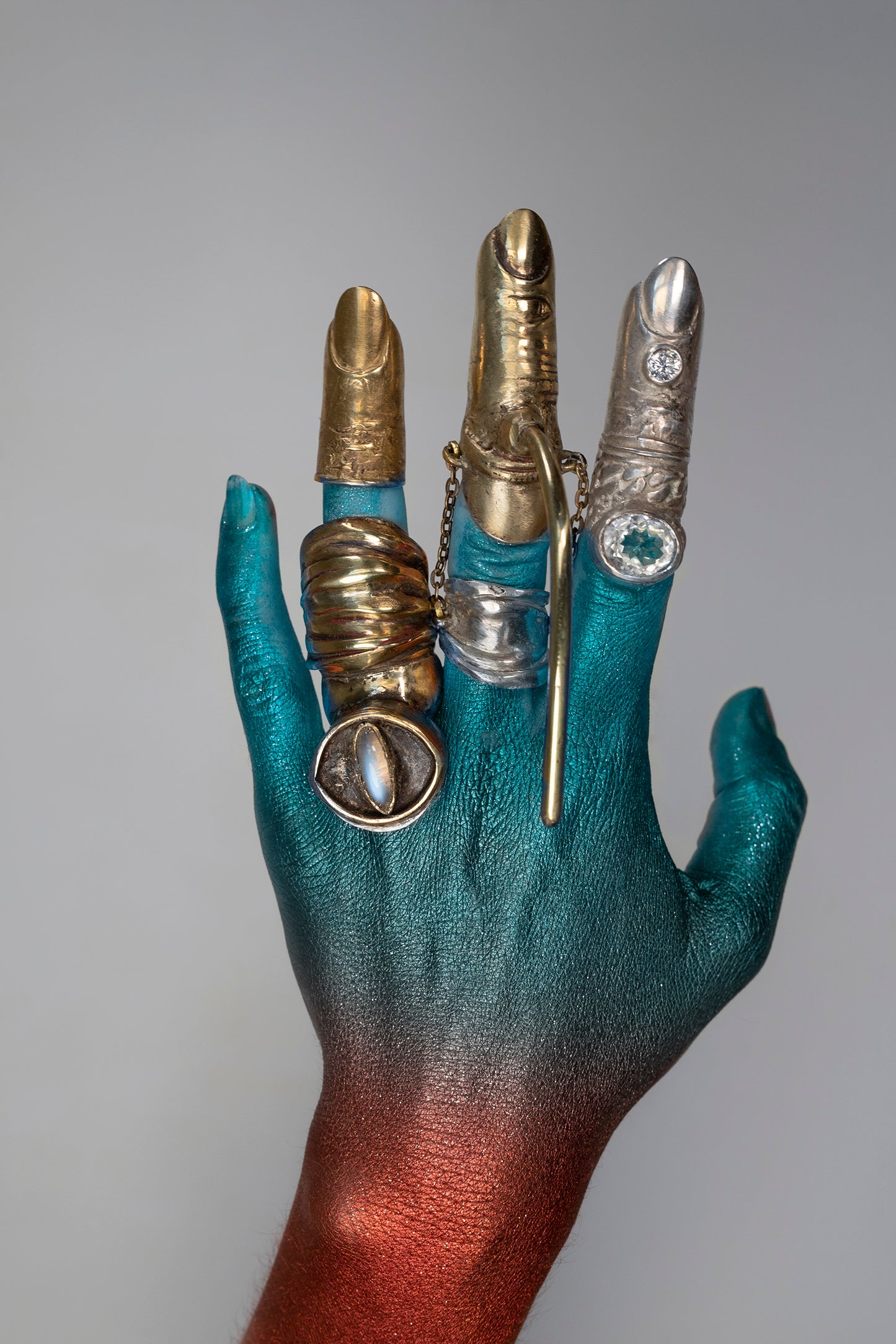 Ring Finger chain. Citryne. Brass. / Pierscien palec lancuch, cytryn, mosiadz.