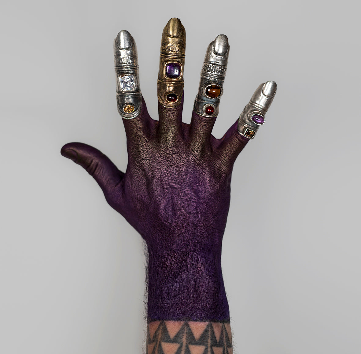 Big Finger Chr brass with zirconia and smoky quartz. / Pierscien palec, mosiadz, cyrkonia, kwarc dymny.