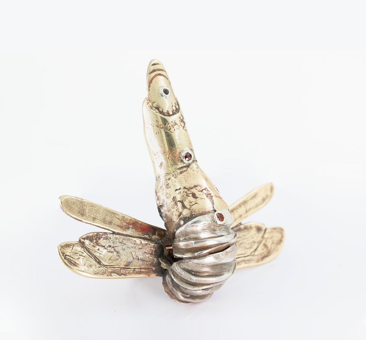 Ring in the shape of an dragonfly III. Brass, silver, bronze. / Pierscien w ksztalcie owada. Mosiadz ze srebrem..