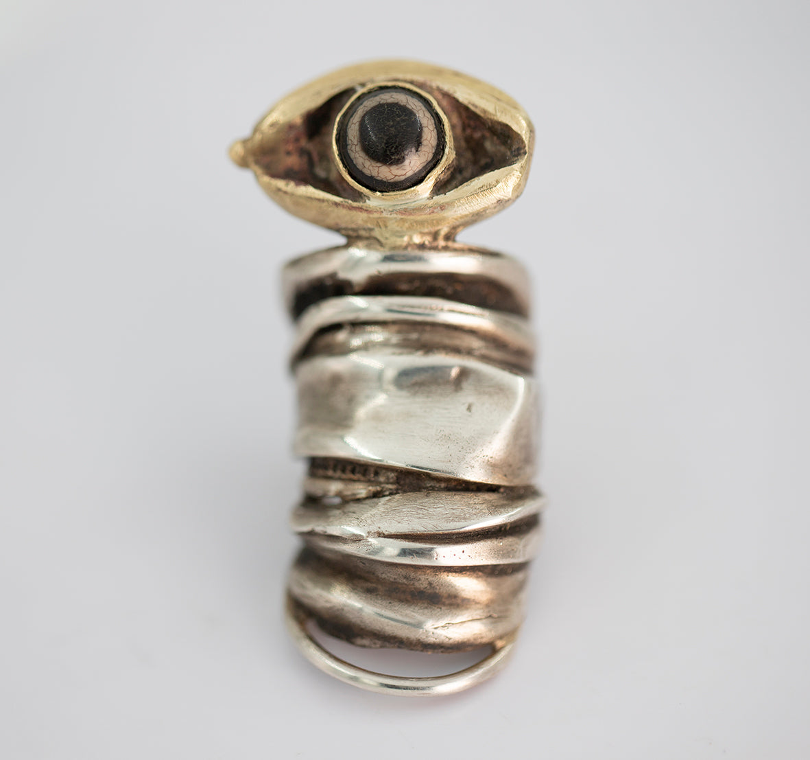 Layers Ring with Agate eye. Brass and silver. / Duzy pierscien. Mosiadz i srebro. Agat.