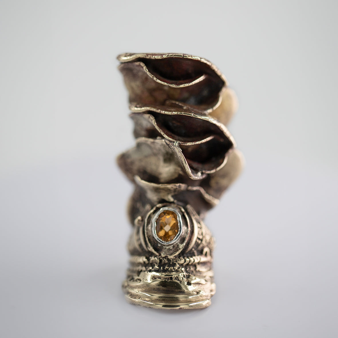 FU big version ring with citrine. Brass and silver. / Pierscien duzy z cytrynem. Mosiadz i srebro.