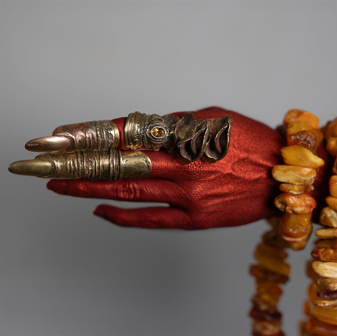 FU big version ring with citrine. Brass and silver. / Pierscien duzy z cytrynem. Mosiadz i srebro.