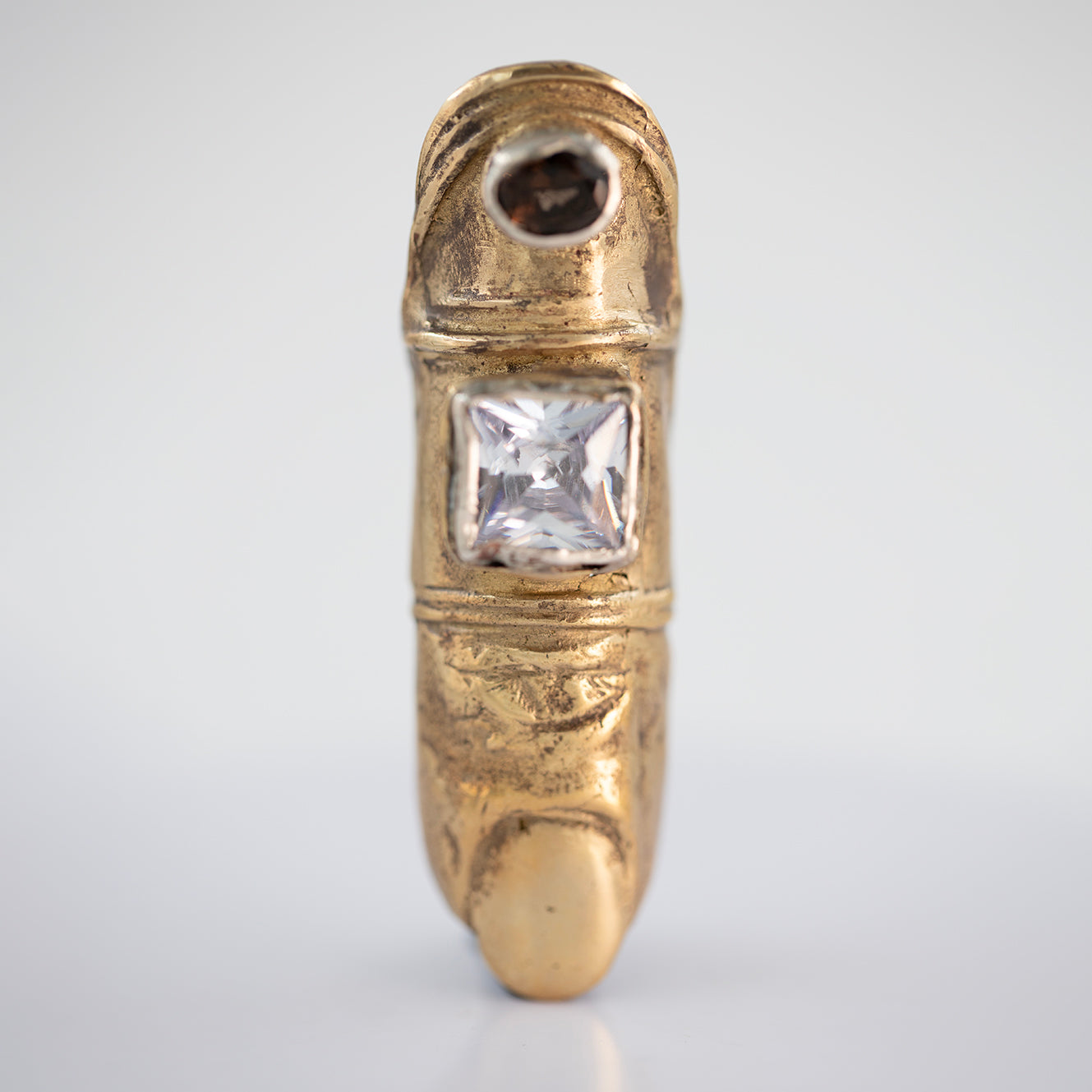Big Finger Chr brass with zirconia and smoky quartz. / Pierscien palec, mosiadz, cyrkonia, kwarc dymny.