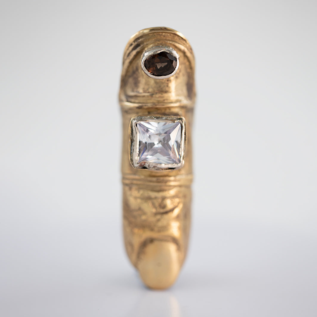 Big Finger Chr brass with zirconia and smoky quartz. / Pierscien palec, mosiadz, cyrkonia, kwarc dymny.