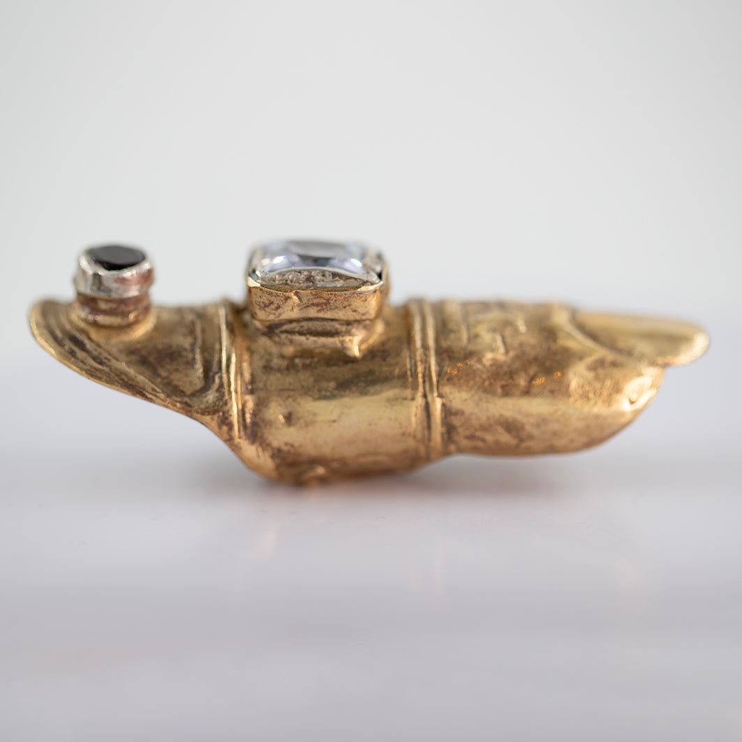 Big Finger Chr brass with zirconia and smoky quartz. / Pierscien palec, mosiadz, cyrkonia, kwarc dymny.