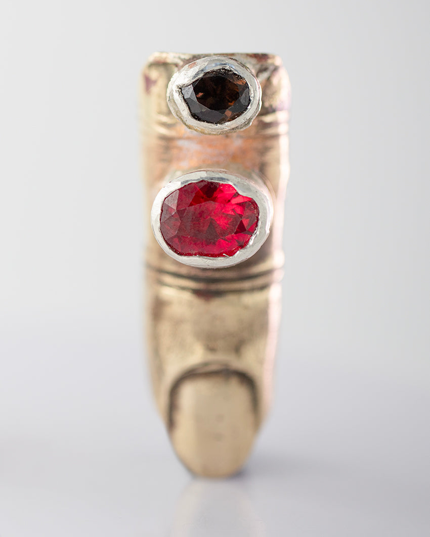 Finger Chr with smoky quartz, zirconia. Brass. / Pierscien palec Chr. Kwarc dymny, cyrkonia. Mosiadz.