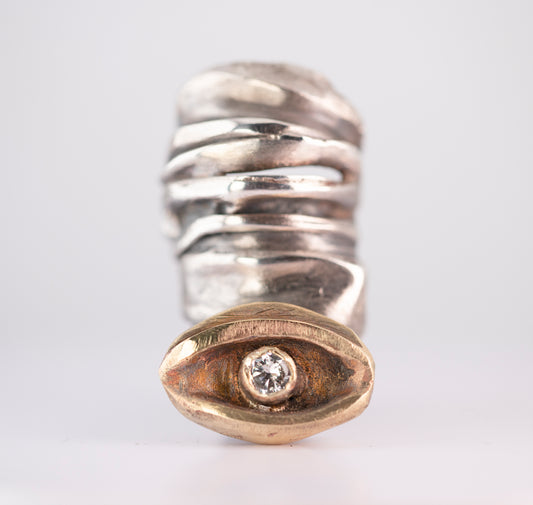 Layers Ring with eye. Brass and silver. / Duzy pierscien. Mosiadz i srebro.