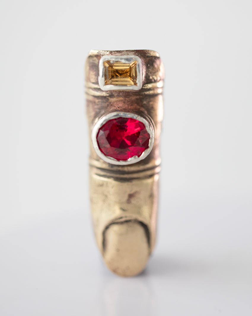 Finger Chr with citrine, zirconia. Brass. / Pierscien palec Chr. Cytryn, cyrkonia. Mosiadz.