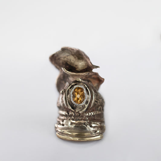 FU small size version ring with citrine. Brass and silver. / Pierscien maly z cytrynem. Mosiadz i srebro.