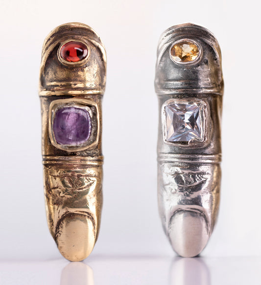 Big Finger Chr with 2 stones. Silver and brass. / Pierscien palec. Srebro i mosiadz.