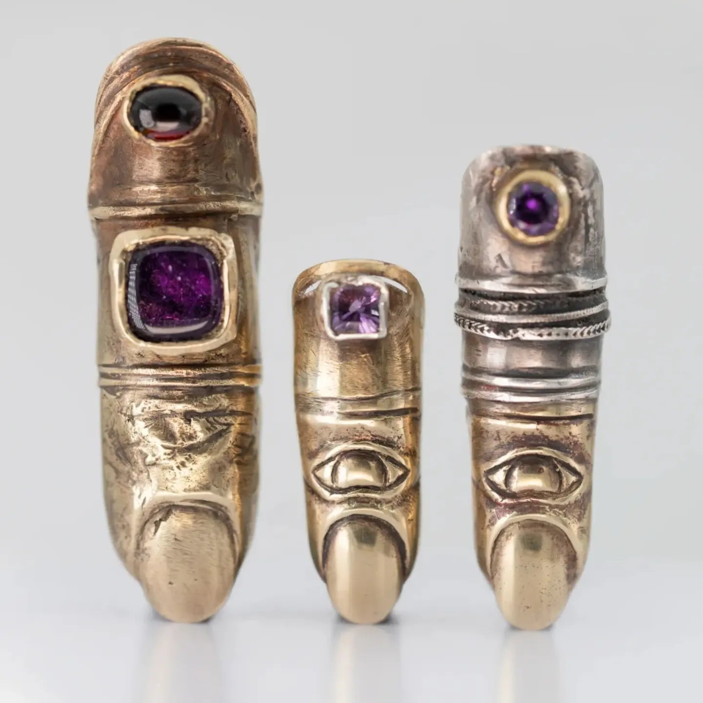 Big Finger Chr with 2 stones. Silver and brass. / Pierscien palec. Srebro i mosiadz.